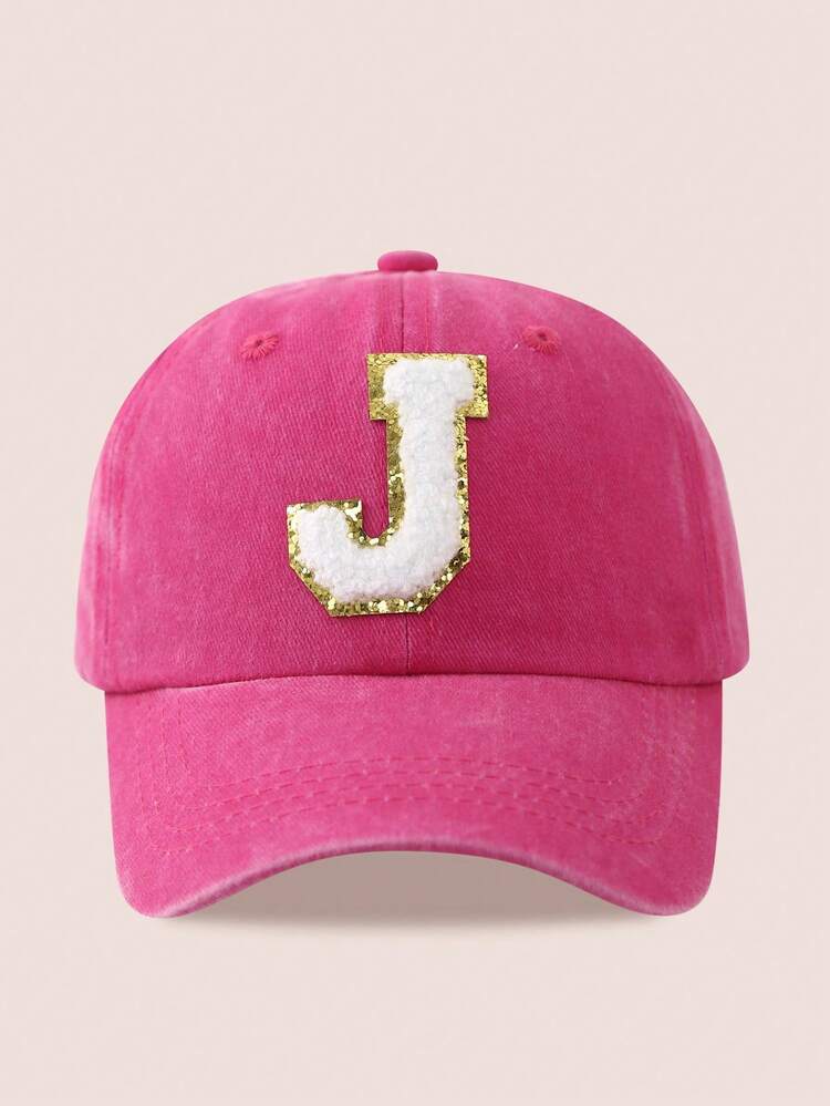 1pc Fuchsia Kids Baseball Cap With 26 Letters, Washed Baseball Hat For Baby Boys Girls, Suitable For Outdoor Daily Wear, Sun Ion - Gold Label-rose Red Washed Cap - View 18