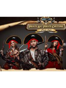 2pcs/Set Halloween Pirate Hat + Pirate Eye Mask - Skull Print Pirate Captain Costume Hat, Pirate Accessories, Party Hat, Masquerade, Cosplay Funny Captain Hat Valentines Gift - Multicolor - View 9