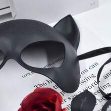 可爱的黑色半脸猫耳套，配有可调节带子 - 轻巧舒适，适合派对、角色扮演、主题派对装饰、奇幻设计、高品质工艺、节日礼物、生日礼物