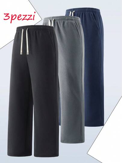 3 pares de pantalones casuales de pierna recta holgada para hombres, de unicolor, versátiles para uso diario, para todas las estaciones, ropa de otoño