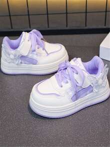 1 Par de Sapatos Esportivos Planos Fofos com Laço Pendente, Estilo Academia, Sola Macia, Antiderrapante e Resistente ao Desgaste, Adequado para Todas as Estações, Moda Feminina - Roxo - Visão 5