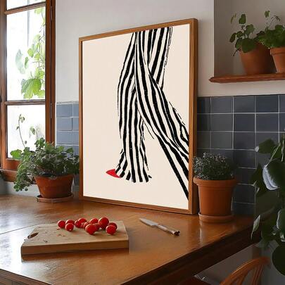 1幅现代黑白条纹极简抽象无框帆布墙画 | 手工高品质艺术品，多巴胺装饰，适用于客厅、卧室、办公室 - 帆布墙画，可直接悬挂