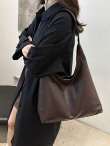 2025 New Fashion Solid Color Commuter Tote Bag, Minimalist Niche Design Underarm Bag, Stylish Large Capacity Shoulder Bag