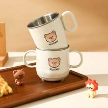 Cană de apă din oțel inoxidabil 304 cu mâner, cană de cafea cu lapte cu perete dublu, model drăguț de desene animate, cană detașabilă anti-opărire, potrivită pentru copii, studenți și adulți, pentru a fi utilizată la școală, birou, camping în aer liber, picnic