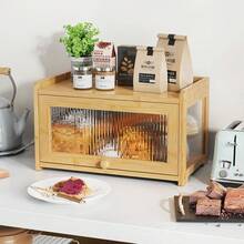 BAMBANG Extra Large Bamboo Bread Box For Kitchen Counter, Bread Storage Container Farmhouse Bread Box With 3 Sides Wavy & Back Clear Window, Breadbox Bread Bin Holder For Homemade Bread, Natural - FD-2T-nT-jP - View 5