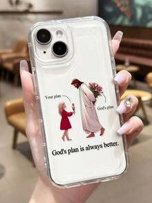 1pc Minimalist Slogan Jesus Girl Tulip Flower Pattern Airbag Anti-Slip Soft Phone Case Compatible With IPhone 11/12/13/14/15/16 Pro Max Waterproof Shockproof Anti-Fall Scratch Resistant - 1pc - 查看 1