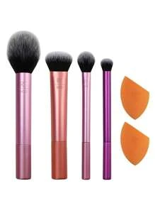 Real Techniques 6 Pieces Everyday Essentials Makeup Brush Set, Includes 4 Brushes & 2 Makeup Sponges, For Foundation, Blush, Bronzer, Contour, Eyeshadow, & Powder, Travel Gift Set, Cruelty-Free & Vegan, Brush Set, Makeup Brush Kit, Make Up Brush Set, Make Up Set Complete, Makeup Brush Set, Complete Makeup Kit, Brush Kit, Brushes Makeup Set, Makeup Gift Set - Hot Pink - View 2