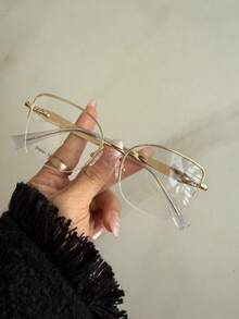 Retro Stylish Cat Eye Glasses For Women - Metallic Half Frame With Rose Gold Nods, Lightweight And Stylish For Home, Work And Casual Wear, Daily Fashion | Stylish Cat Eye Glasses | Metallic Finish Glasses - Vàng - Xem 1
