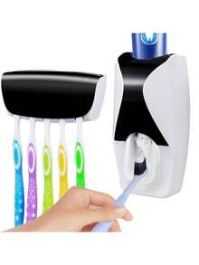 1 Set Automatic Toothbrush Dispenser Wall Mount Toothbrush Holder, Automatic Toothbrush Dispenser, Easy To Clean, Dustproof Cover, Powerful, Durable, Affordable, Multi-Functional Toothbrush Organizer, Suitable For Home And Bathroom (Random Style Shipped) Bathroom Accessories - Black - View 4