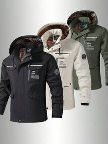 Men's Hooded Jacket - Multi-Pocket, Outdoor Hiking Jacket With Adjustable Hood, Streetwear For Spring And Autumn Travel - Black - View 7