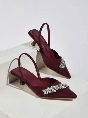 女士尖头蝴蝶结透气凉鞋，小猫跟露跟穆勒鞋，带后绑带