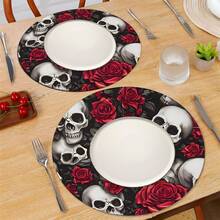 2 件/4 件/6 件万圣节骷髅和花卉图案硅胶杯垫，家居装饰，万圣节礼物，万圣节装饰，适用于餐桌、咖啡吧、四季装饰、可洗餐垫、房间装饰、杯垫、饮料垫、沥水垫、厨房餐桌垫、室内外派对装饰、家居装饰、理想礼物 - 彩色 - 查看 11