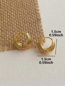 1 Đôi bông tai tròn hình học tối giản thanh lịch, thiết kế tinh tế dành cho nữ, thích hợp cho việc đi lại hàng ngày - Vàng - Xem 7