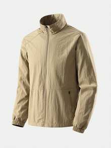 Chaqueta ligera y delgada para hombres, deunicoloro con cremallera, cuello pequeño, múltiples bolsillos, transpirable y perfecta para actividades al aire libre. Un regalo ideal para tu novio en otoño.