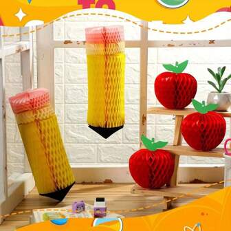 6pcs Honeycomb Apple Pencil Center Decoration, Suitable For Returning , Parties, And Classroom Ceiling Decoration. No Electricity Required, Lightweight And Featherless