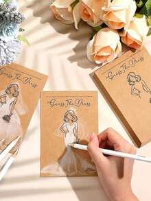 Set de juego de 30 piezas para la futura novia - Juego de dibujo de vestidos de novia DIY, incluye 20 tarjetas y 10 lápices blancos, 10 tarjetas y 1 lápiz blanco, apto para despedida de soltera, fiesta de boda, cumpleaños, aniversario, etc. - Multicolor - Ver 1