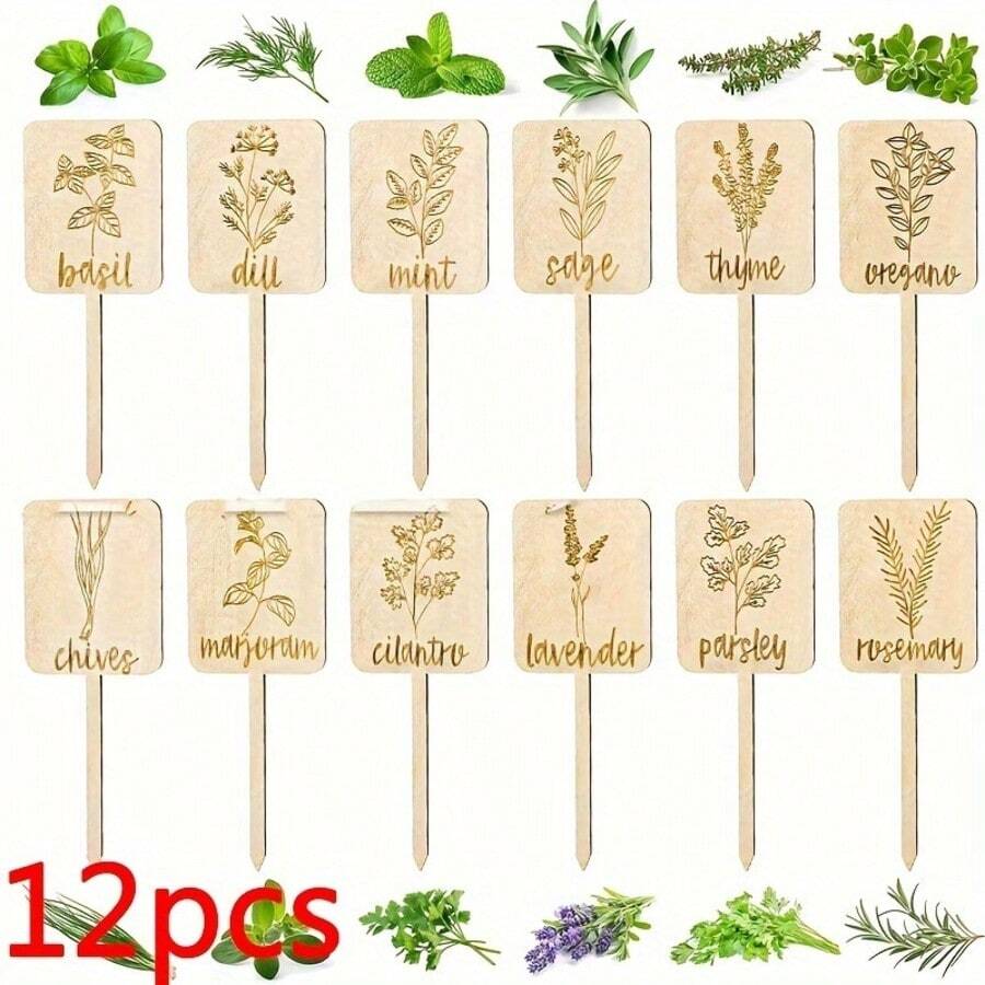 12/24pcs Vanilla Garden Plant Markers - Best Gift Set For Women, Moms, Durable Acrylic Plant Labels With Name, Assorted Designs, Suitable For Indoor And Outdoor Use, Great For Potted Plants And Nursery Decor - Multicolor - View 1