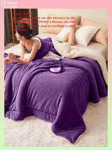 1 件深紫色牛奶绒和羔羊毛双层缝合超柔软传统法兰绒珊瑚绒毛毯，适用于沙发、办公室、卧室、旅行和露营，多功能四季毛毯，可机洗，适合男孩、女孩、学生宿舍 - 紫色 - 查看 4