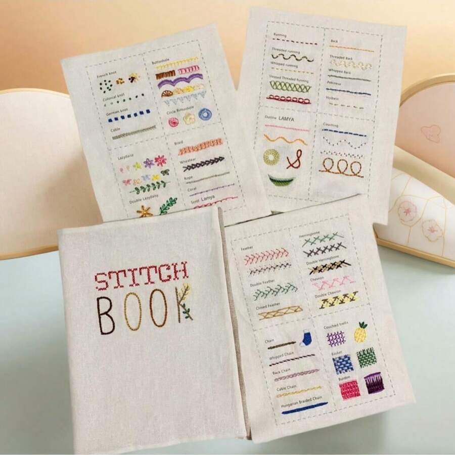 1 套 DIY 针法书，适合初学者和专家的便携式刺绣伴侣，分步缝纫项目手册 - 白色 - 查看 1