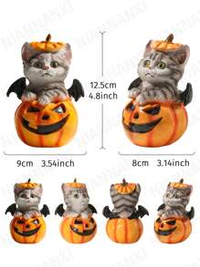 1 件可爱万圣节猫雕像，印花布猫树脂南瓜小猫雕像，波西米亚风格家居装饰，卧室，房间装饰，室内装饰，节日装饰氛围，万圣节，家居装饰