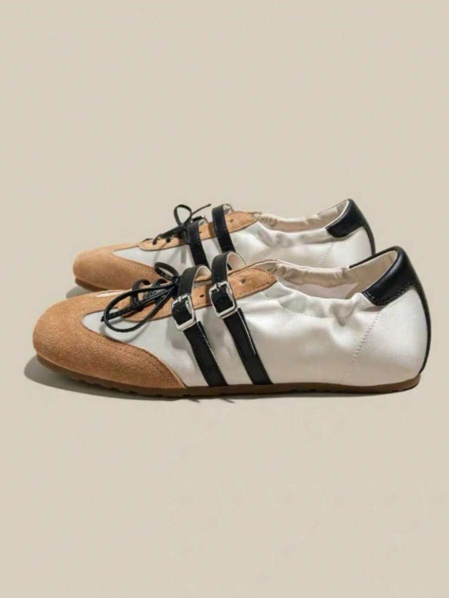 Giày ba lê đế mềm phong cách Mary Jane mới 2025, nhẹ, thoáng khí, họa tiết vá, giày thể thao thường ngày cho mùa hè