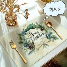 1/2/4/6pcs,Home Decor, Christmas Element Pattern Printed Linen Placemat, Table Mats, The Size Is 12 * 18inch/30 * 45cm, Suitable For Dining Tables, Versatile Seasonal Decoration In Spring, Summer, Autumn, Winter, Modern Style Washable Table Mat, Heat-Resistant, Stain Resistant, Room Decoration, Table Mat, Coaster, Kitchen Table Mat, Party Decoration, Home Decoration, Ideal Christmas Gift - Multicolor - View 22
