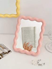 Cream Makeup Mirror, Portable Vanity Mirror For Student Desk, Home Use, Dorm Essential,Makeup,Cheap,Room Decor,Vanity,Travel,Bedroom,Makeup Accessories,Mirror,Vanity Mirror