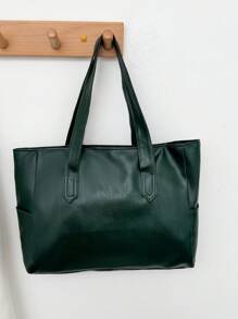 纯色 PU 皮革男士多功能简约手提包，适合通勤和办公，可容纳笔记本电脑 - 彩色 - 查看 13