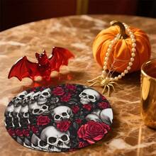 2 件/4 件/6 件万圣节骷髅和花卉图案硅胶杯垫，家居装饰，万圣节礼物，万圣节装饰，适用于餐桌、咖啡吧、四季装饰、可洗餐垫、房间装饰、杯垫、饮料垫、沥水垫、厨房餐桌垫、室内外派对装饰、家居装饰、理想礼物 - 彩色 - 查看 1