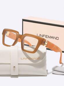 LINFEMAND Fashion Square Frame Lightweight Decorative Non-Prescription Glasses, Metal Hinges, Suitable For Daily Wear, Business, Holiday Gifts - Clear - View 5