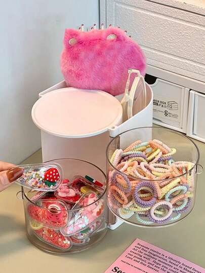 1 件儿童多层旋转收纳盒，可旋转收纳盒，用于发夹、发饰、发带、化妆海绵、珠宝、戒指，防尘收纳