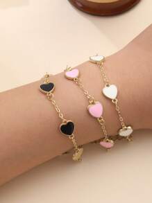 3pcs/Set Women Elegant Lucky Flower Bracelet Set, Black White Pink Color Combination, Fashion & Casual, Suitable For Daily Wear