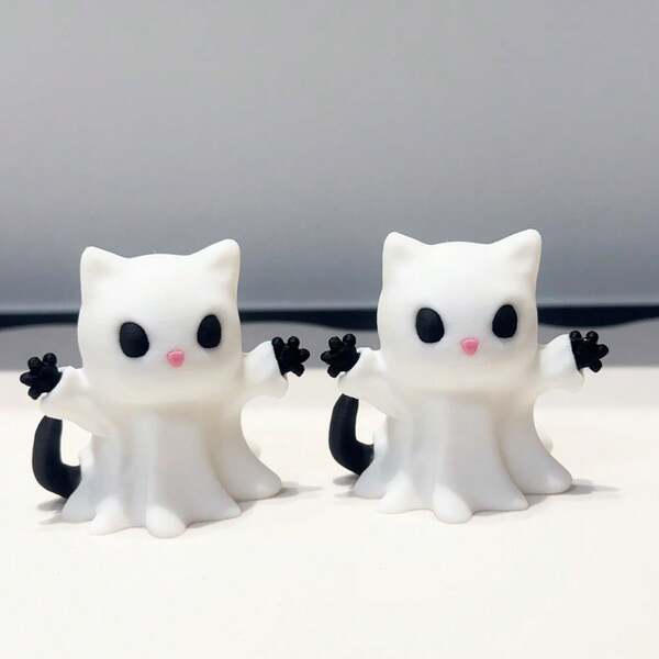 3D Printed Cute Adorable Ghost Cat Model Plastic Figurine Desktop Decor Sculpture Ornament Holiday Gift