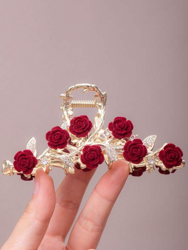 1 pièce Pince à cheveux en alliage de femmes avec papillon et camélia avec strass, accessoire de cheveux élégant et pour un usage quotidien, convient aux chignons. Clips à cheveux pour la Saint-Valentin, pince à cheveux, pince à cheveux, attache-cheveux, clip de cheveux