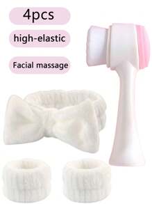 1 个头带 / 2 个腕带 / 3 个洁面套装：涤纶沐浴腕带、蓬松纯色头带、可重复使用的 Spa 头带和腕带、细纤维头带、化妆头带腕带、弹性腕带、吸汗带、面巾。适用于浴室、客厅、梳妆台、旅行、卧室、瑜伽、健身、沐浴、化妆、护肤、水疗、沙龙、生日、面膜、运动洁面、洗脸刷、包、收纳袋、收纳