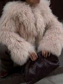 DEEKA Autumn/Winter New Women Faux Fur Effect Short Jacket, Fashion Minimalist European & American Style - Khaki - View 8