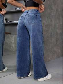 女童时尚宽松直筒蓝色牛仔裤