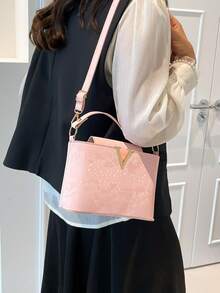 奢华女士手提包品牌包，鳄鱼压纹优质石纹托特包，2025新款时尚百搭单肩包，大容量，时尚手提包，新款大包，INS搭配单品，复古休闲街头风小众托特包，单肩托特包，亮面高端品质斜挎包，2025新款优雅妈妈包，大容量，时尚个性女包，枕头包 - 粉色 - 查看 8