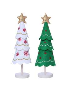 1pc Cute Christmas Tree Fabric And Wooden Ornaments, Window And Desktop Christmas Embroidered Snowflake Decor