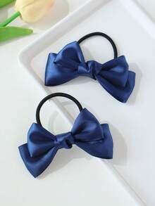 2 Phụ kiện tóc phong cách công chúa thanh lịch đa năng thời trang cho bé gái/Dây buộc tóc, Dây buộc tóc thiết kế nơ bóng hai lớp, Thiết yếu cho kiểu tóc hàng ngày và tết tóc - Xanh đậm - Xem 3