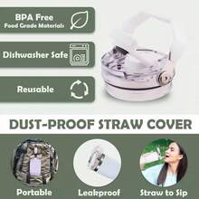 30盎司双盖车载杯，大容量塑料杯，带防漏密封盖，便携式保温水瓶盖 - 彩色 - 查看 5