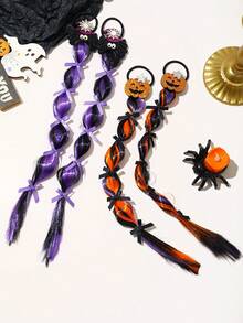 2pcs Halloween Fashion Hair Scrunchies With Pumpkin, Spider, Bow Decorations - Add A Spooky Chic Vibe! Ideal Halloween Gift For Women, Hair Accessories, Festival Accessories, Ponytail Holders, Hair Elastics, Hair Rope, Elastic Hair Tie, Autumn Outfits ,Halloween Costumes Holiday Essential - Multicolor - View 6