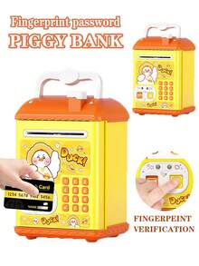Various Styles & Colors Available, Piggy Bank With ATM Box Design, Password & Fingerprint Unlock, Coin Storage, Music/Sound Effects/Voice Prompt, Manual Paper Roll, Handheld, Educational & Interactive, Suitable For Children 3+ Years Old, Random Accessories (Batteries Not Included), Child Safety Certified - Multicolor - View 1