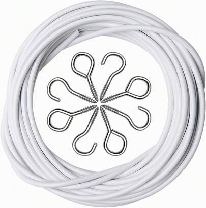 ASIWUJING Net Curtain Wire And Hooks Set, 10M Net Curtain Wire With 20pcs Eye Bolts And 20pcs Screw-In Hooks For Net Curtain Rod…
