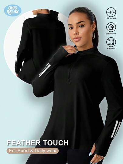 Moletom feminino plus size casual com zíper e meio zíper frontal esportivo de manga comprida
