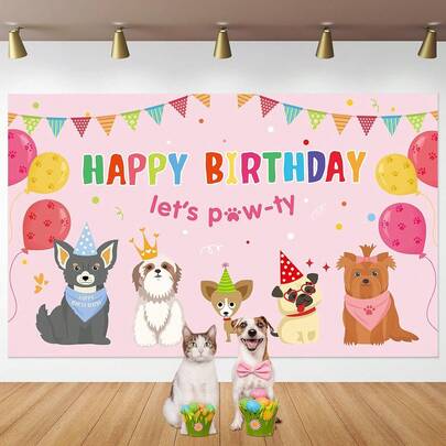 1 Stück Hunde Mädchen Party Dekoration, rosa Welpen Hund Themen Geburtstags Zubehör, "Lass uns feiern" Banner Hintergrund, Hunde Katzen Kinder Geburtstag Fotografie Hintergrund, Fotobox für Haustiere drinnen und Outdoor