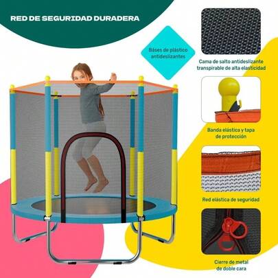 Trampolin Tumbling Niños Brincolin Infantil Red Seguridad Color de la lona de salto Azul Color del cobertor de resortes Azul