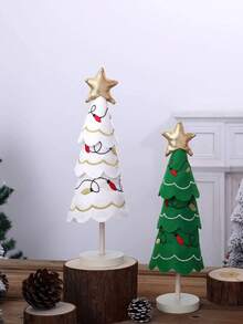 1pc Cute Christmas Tree Fabric And Wooden Ornaments, Window And Desktop Christmas Embroidered Snowflake Decor
