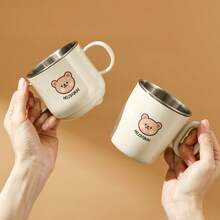 Cană de apă din oțel inoxidabil 304 cu mâner, cană de cafea cu lapte cu perete dublu, model drăguț de desene animate, cană detașabilă anti-opărire, potrivită pentru copii, studenți și adulți, pentru a fi utilizată la școală, birou, camping în aer liber, picnic