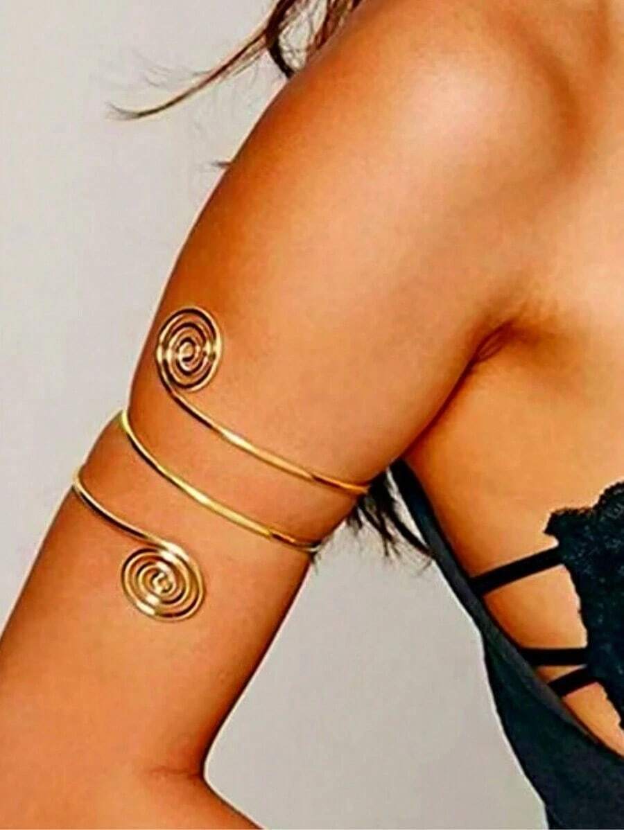 Golden Spiral Pattern Bangle Armlet Arm Jewelry Metallic Arm Cuff Arm Bracelet Arm Bangle For Women's Daily Wear - 金子 - 查看 1